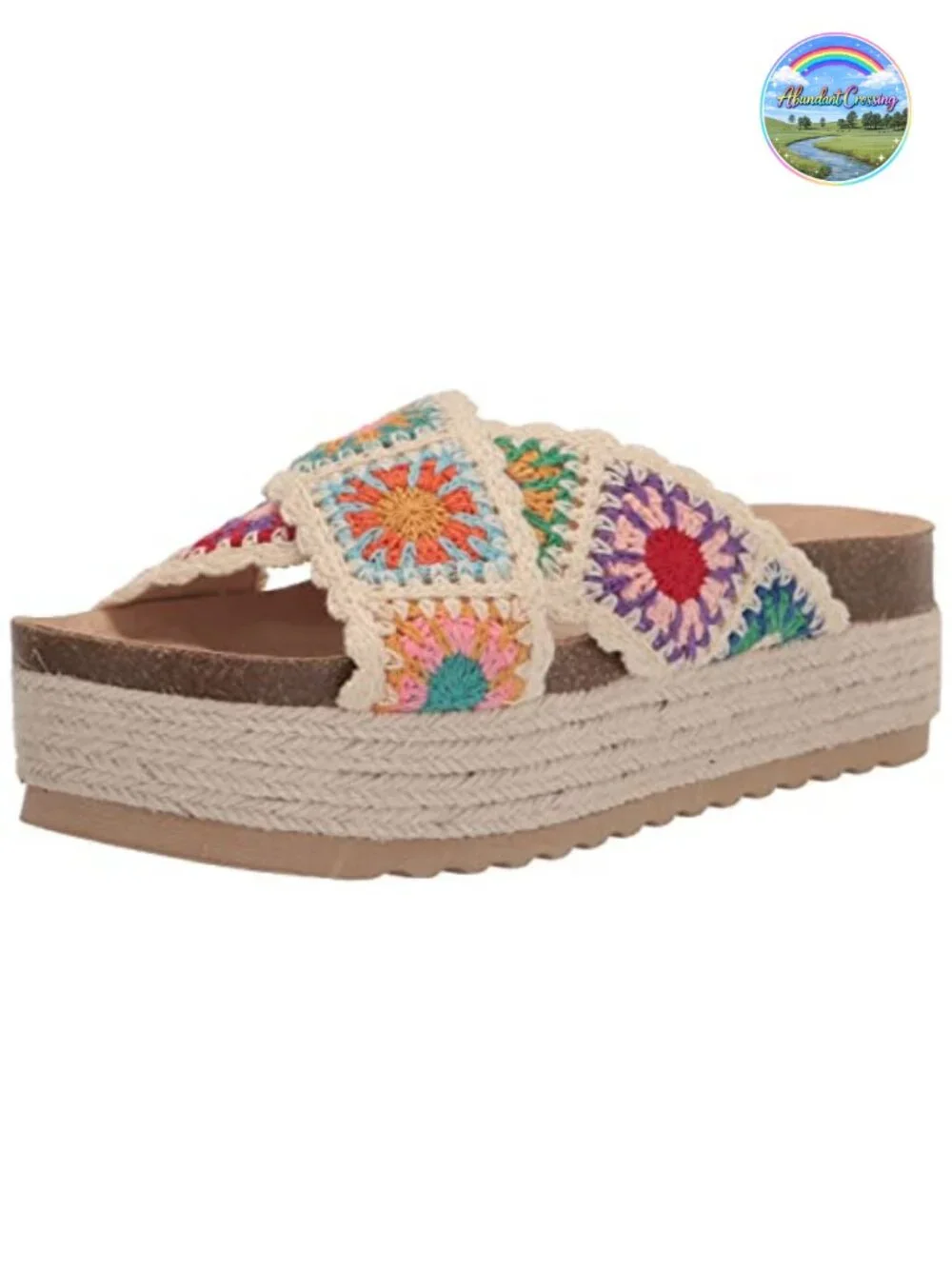 Platform Espadrille Wedge Sandal with Two Band Upper and Cushioned Insole